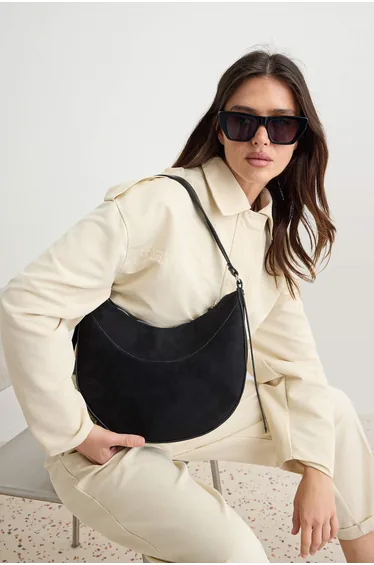 Black Suede Women's Medium Shoulder Bag