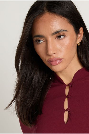 Bengaline High Neck Long Sleeve Mini Dress - berry product thumbnail 4