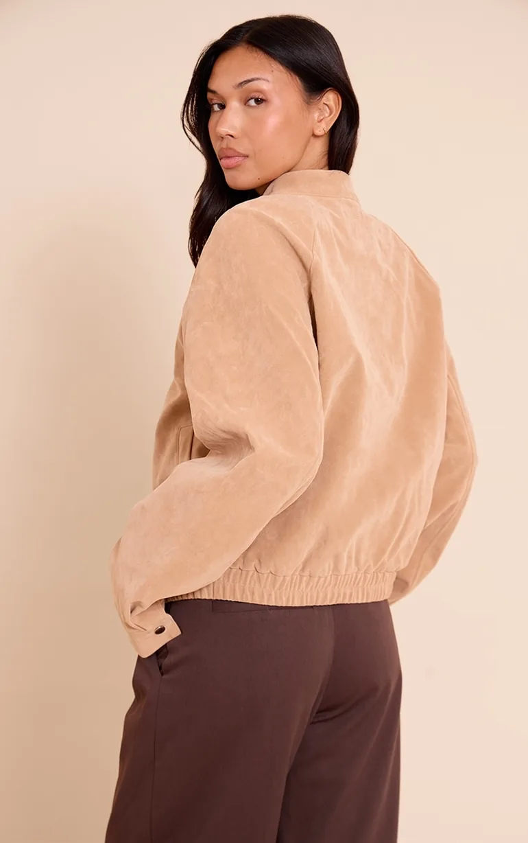 Sand Faux Suede Racer Neck Jacket - 1