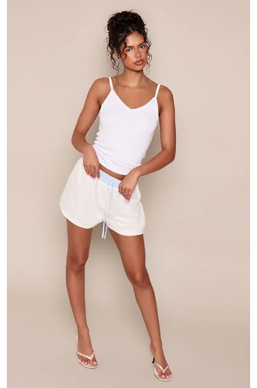 White Lace Boxer Detail Drawstring Shorts