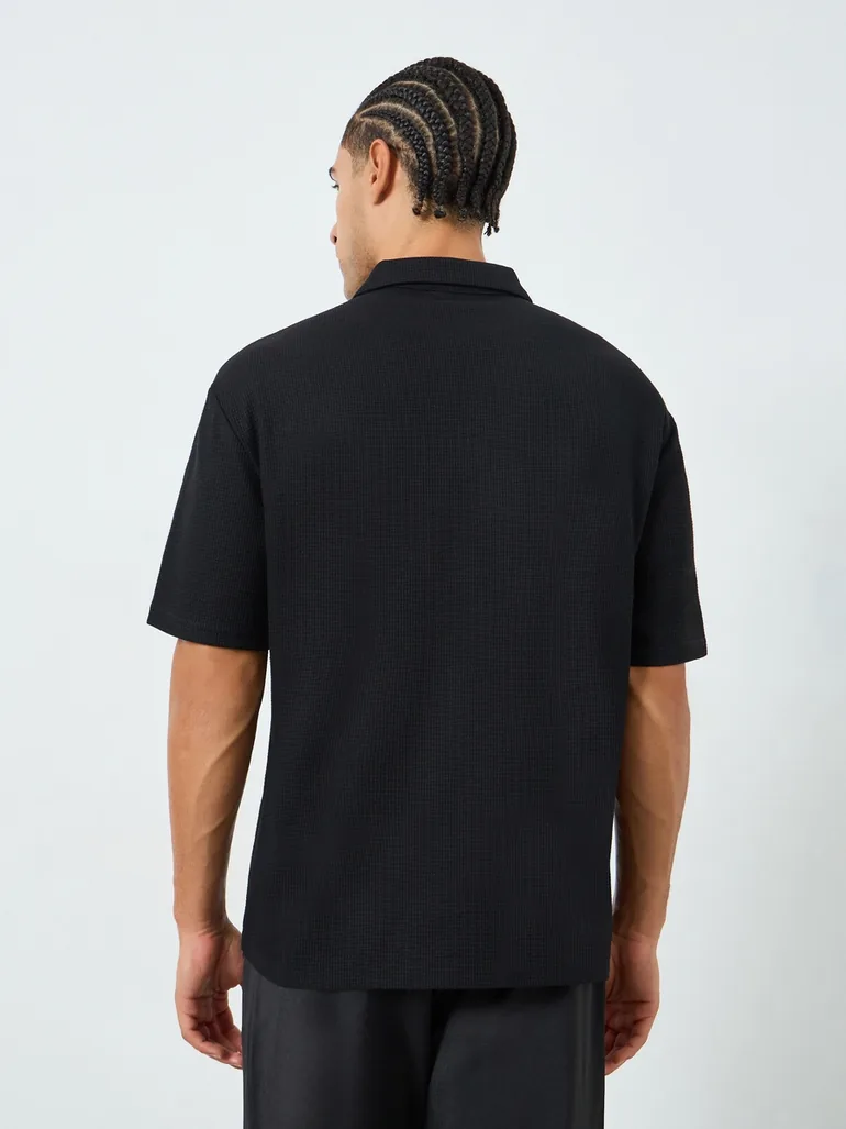Men Waffle Knit Quarter Zip Oversized Polo - 3