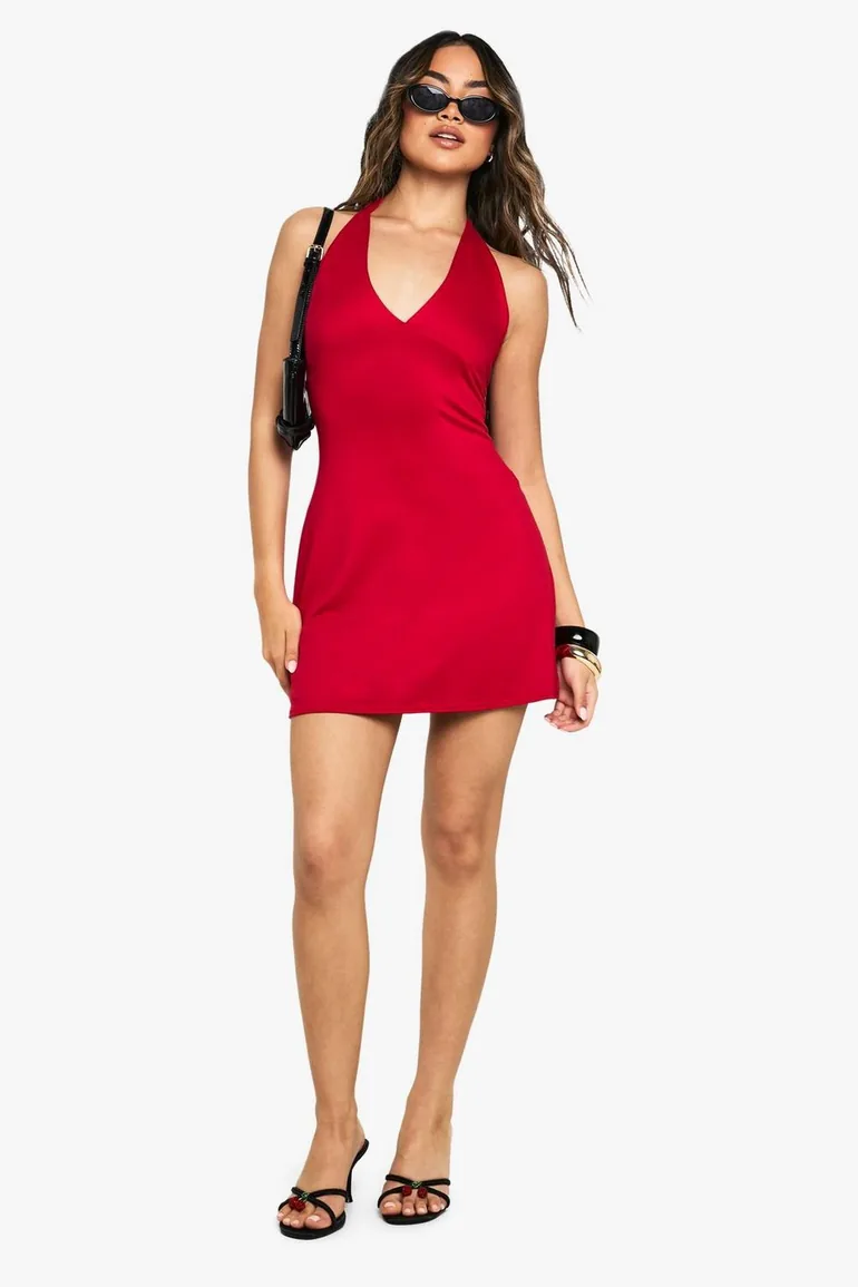 Halter Neck Sleeveless A Line Mini Dress - red Boohoo : Party Dresses :  VogaCloset Bahrain