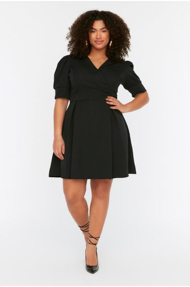 Black Plus Pleated A-Line Mini Skater Dress