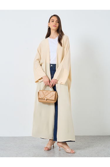 Solid Open Front Batwing Sleeve Abaya