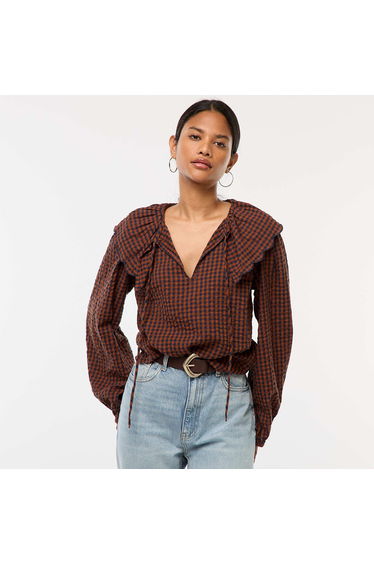 Blouse with large Peter Pan collar BROWN