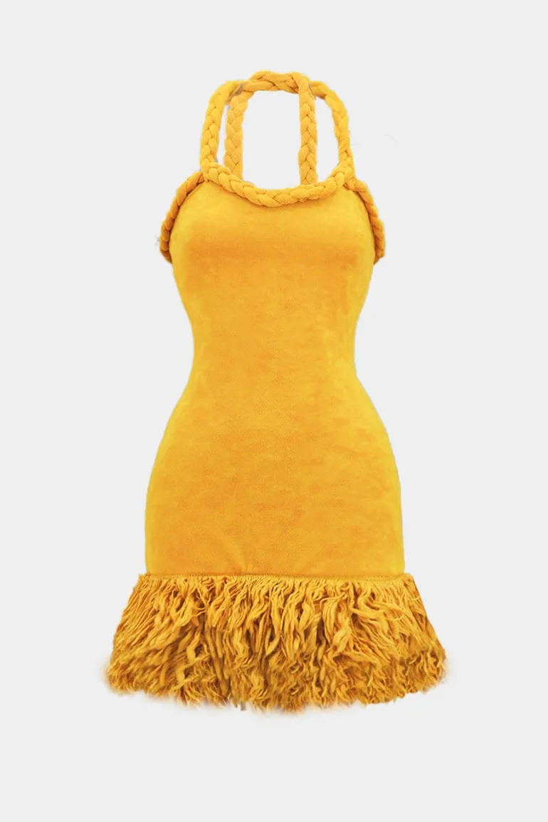 Vera Halter Tassel Mini Knit Dress - 7