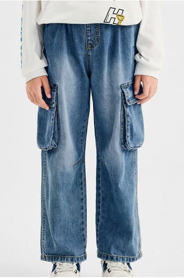Boys' Wide-Leg Denim Cargo Pants