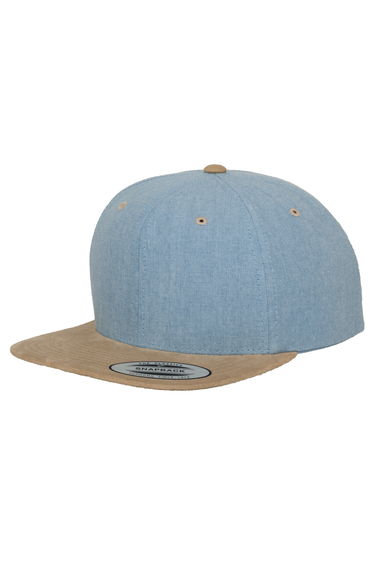 Yupoong Flexfit Unisex Chambray-Suede Snapback Cap - Blue/Beige