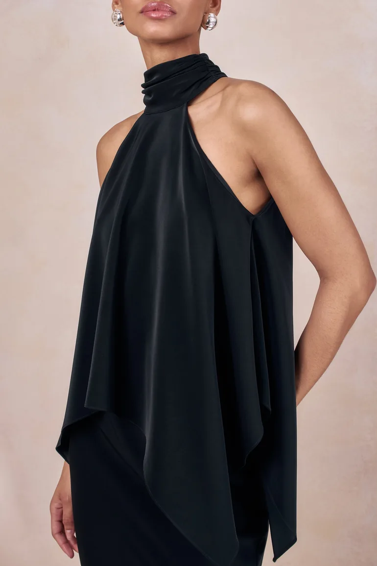 Sancelle | Black Satin Halter-Neck Top - 3