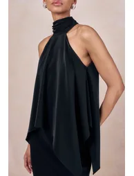 Sancelle | Black Satin Halter-Neck Top - 3