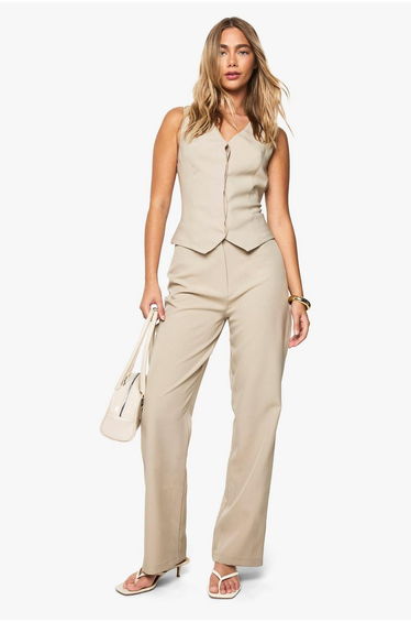 Concealed Front Seam Detail Waistcoat - beige