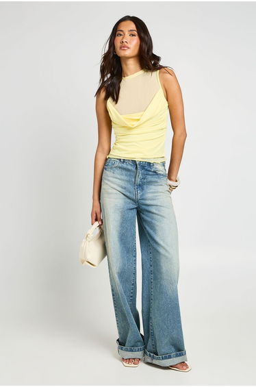 Double Layer Drape Front Top - lemon