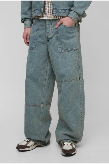Tall Debossed Pocket Vintage Wash Baggy Jeans - vintage wash