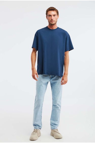 Jett Men's Oversize Fit 100% Cotton Thick Textured Navy Blue T-shirt