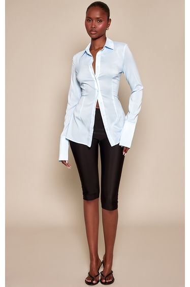 Blue Chiffon Fitted Shirt