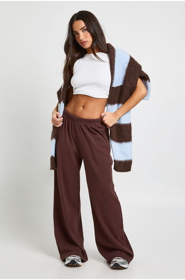 Petite Rib Wide Leg Trouser - chocolate