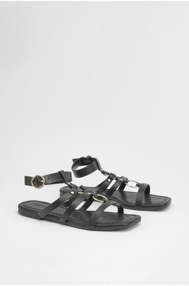 Gladiator Ring Hardware Detail Sandals - black