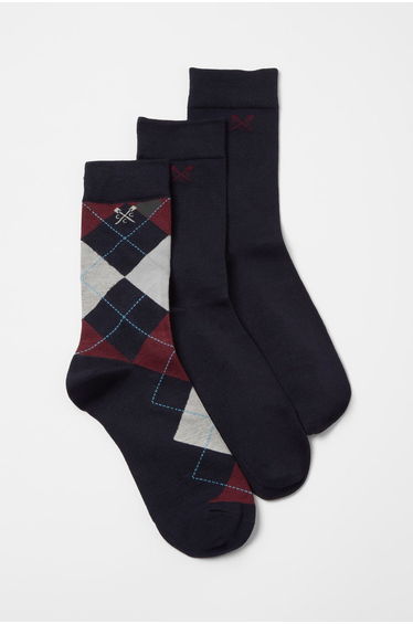 3 Pk Bamboo Sock Burgundy Argyle