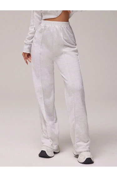 Grey Pipping Detail Elastic Waist Wide Leg Pants