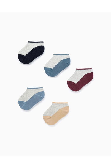 Pack of 5 pairs of Bicolour Ankle Socks for Baby Boys, Multicolour