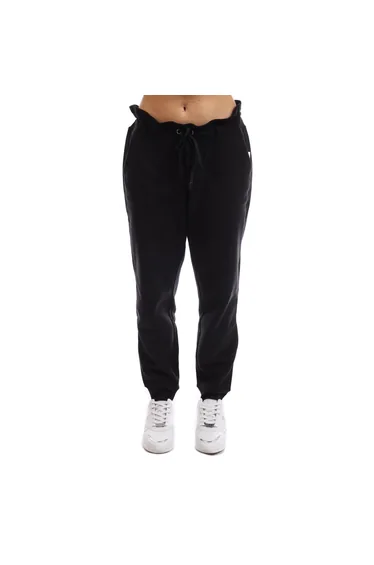 بنطلون رياضي نسائي بجيوب بشعار مزين بأحجار - أسود