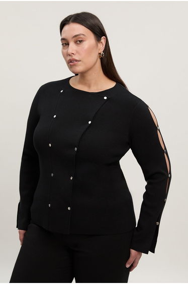 Plus Size Viscose Blend Stud Detail Long Sleeve Knit Top
