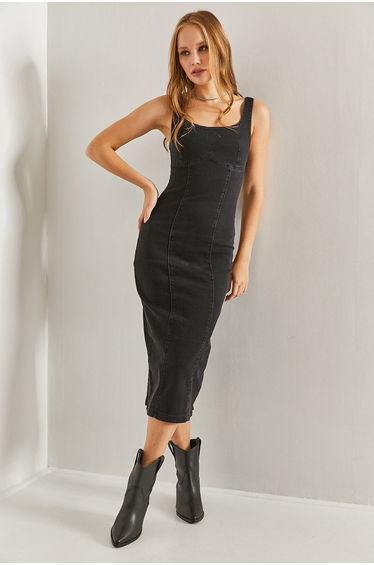 Women's Lycra Slim Fit Strap Long Dress with Back Zipper