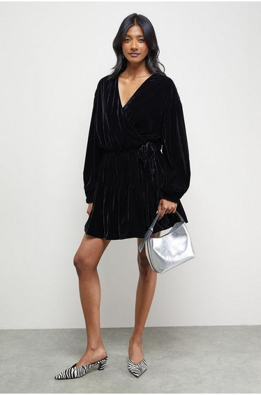Velvet Wrap Mini Smock Dress