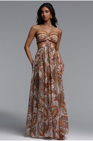 Polasa Resort Flowy Sleeveless Floral Print Chiffon Maxi Dress