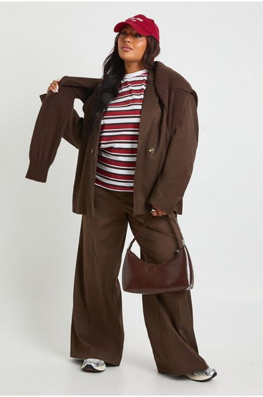 Plus Crew Neck Long Sleeve T Shirt - burgundy