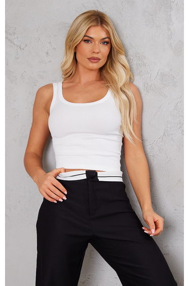 White Contour Rib Scoop Vest
