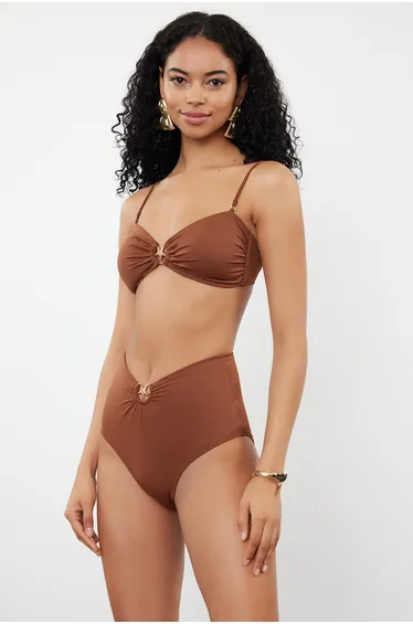Brown Premium Accessory High Waist Hipster Bikini Bottom