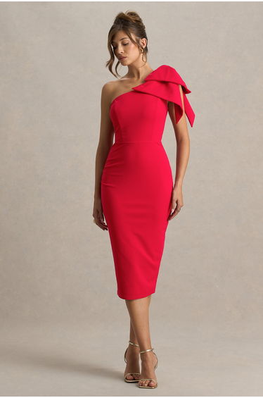 Ambretta | Red One-Shoulder Midi Dress With Bow