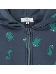 Printed Cotton Mix Onesie in Fleece with Hood - 4