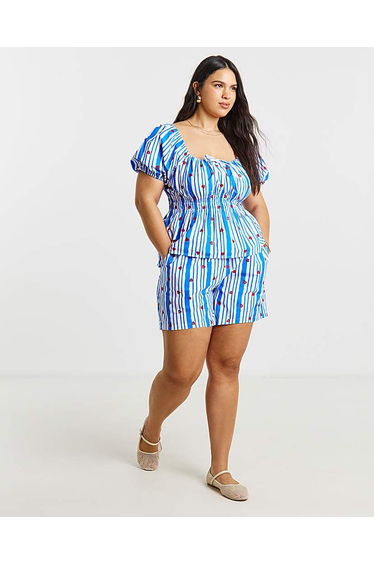 Blue Stripe Embroidered Top
