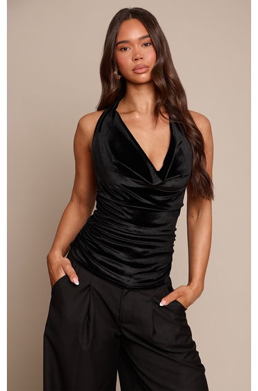 Black Velvet Cowl Neck Top