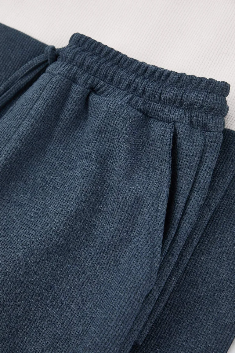 Indigo Regular Cut Color Block Textured Knitted Pajamas Set