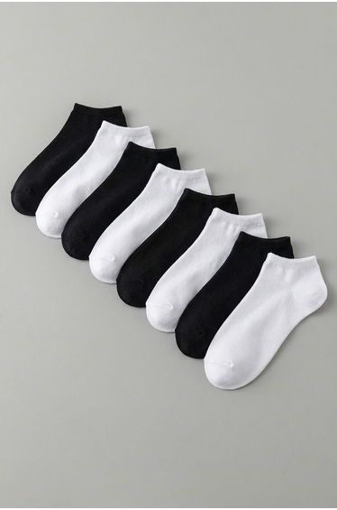 Black-White 8-Piece Plain Jacquard Knitted Socks