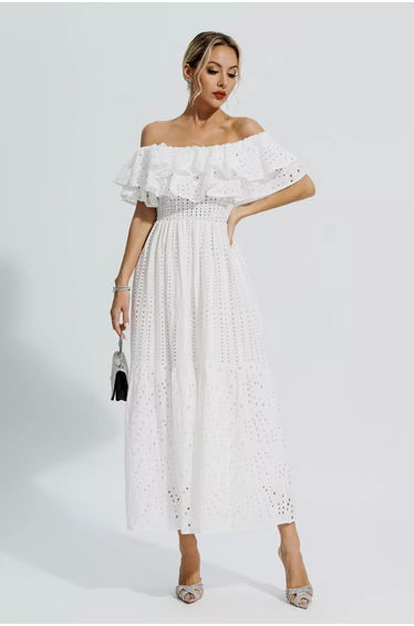 Malani White Cutout Ruffle Maxi Dress