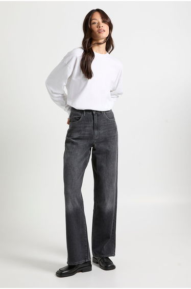 Tall Boohoo Basics High Waist Straight Leg Jean - washed black