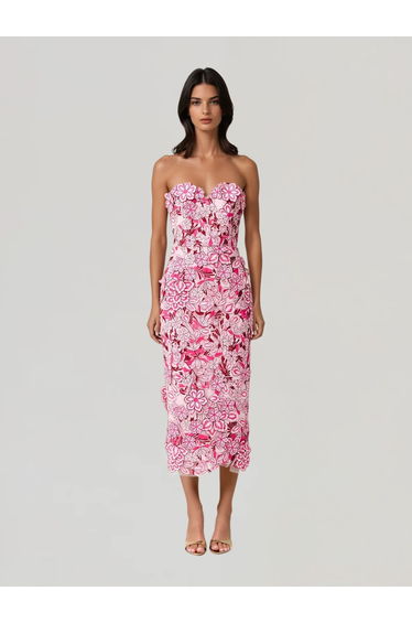Pavex Strapless Flower Midi Dress