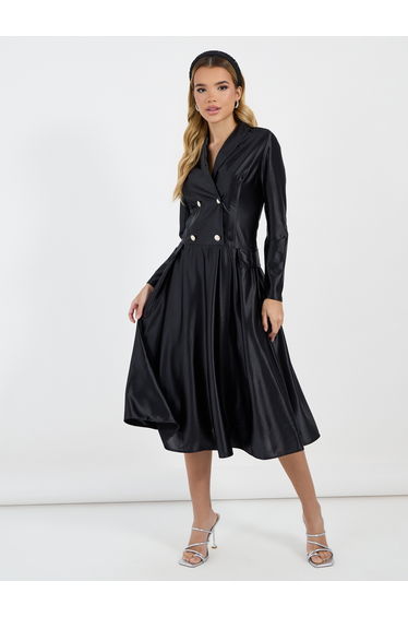 Notch Collar Double Breasted Blazer Midi Dress