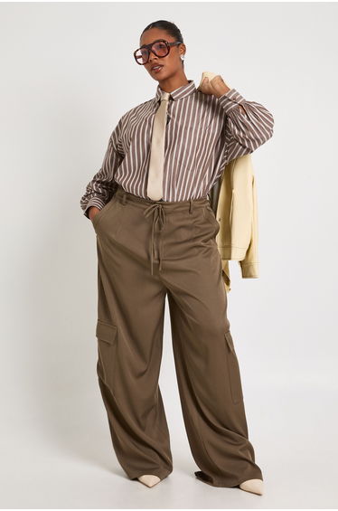 Plus Cotton Twill Cargo Trousers - khaki