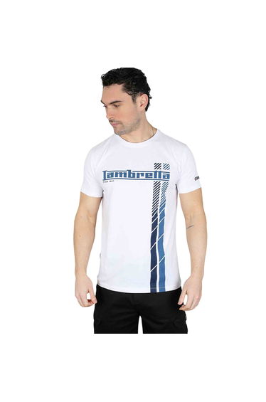 Lambretta Mens Racing Stripe T-Shirt - White/Navy/Dark Blue