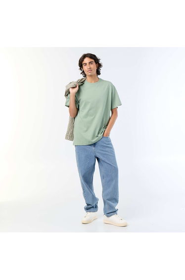 Plain Short-Sleeved Relaxed Fit / Oversized T-Shirt GREEN
