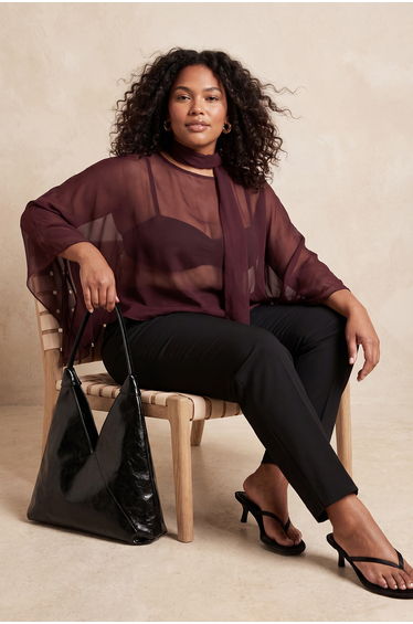 Brown Chiffon Woven Plus Size blouse