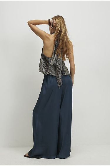 Blue Satin Elasticated Flowing Trousers product thumbnail 3