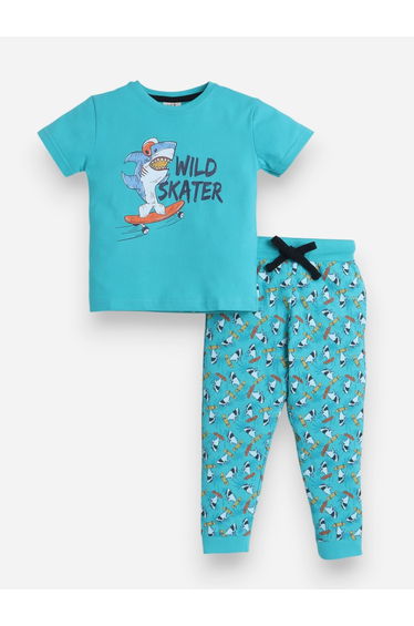 Boys Cotton T-Shirt and All-Over Printed Pyjama Set