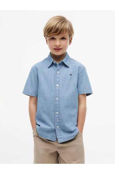 Chambray Graphic Shirt Short Sleeve Blue