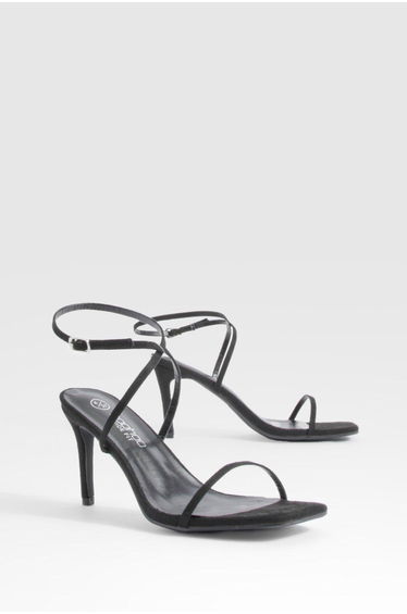 Wide Fit Barely There Low Stiletto Heels - black